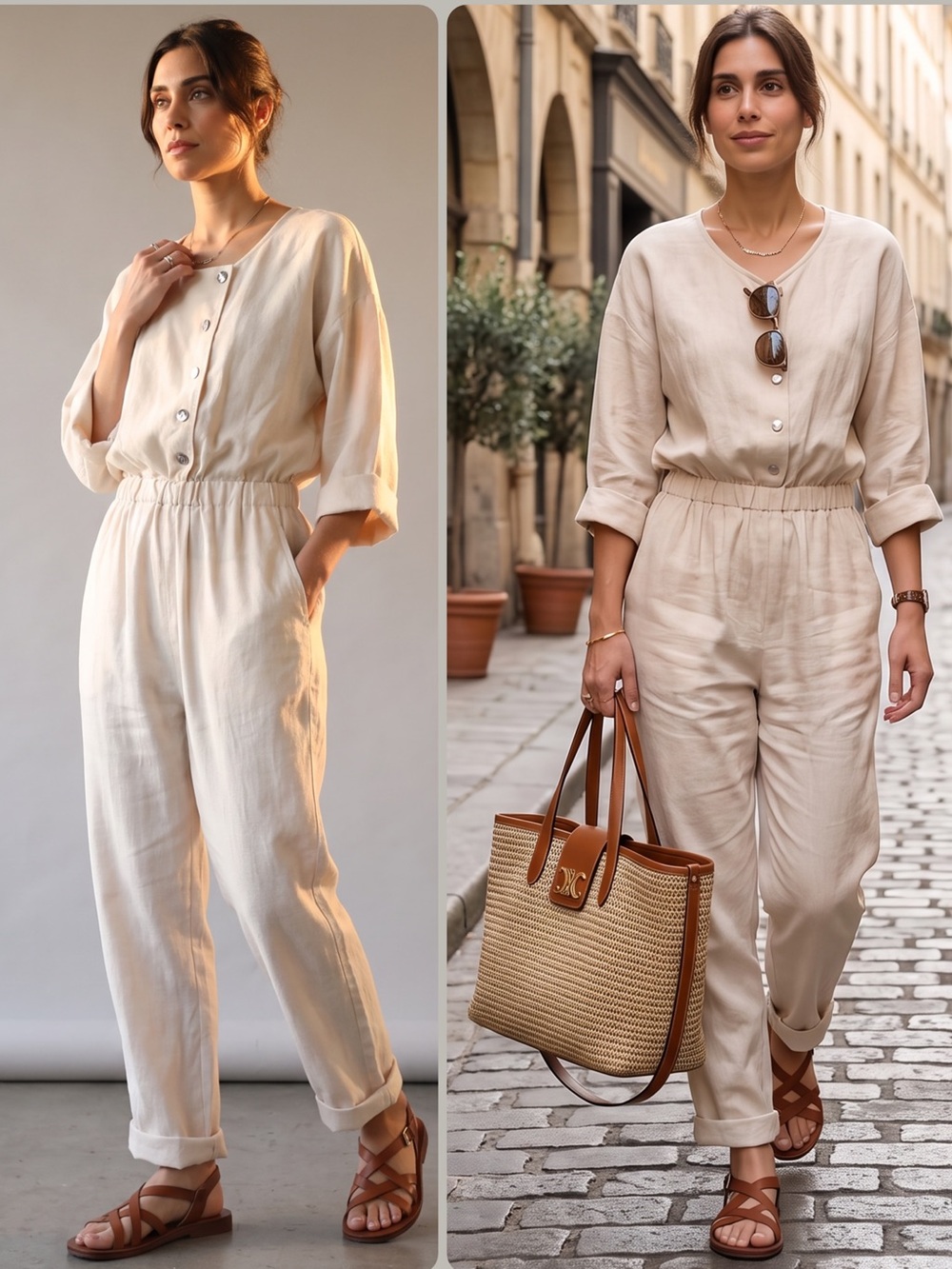 Overlover Revolve Pacific Linen Cream Drop-Shoulder Relaxed Jumpsuit NWT $350